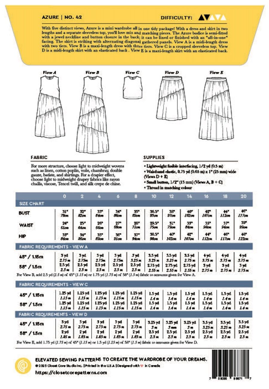 Closet Core Patterns - Azure Dress, Top & Skirt Pattern