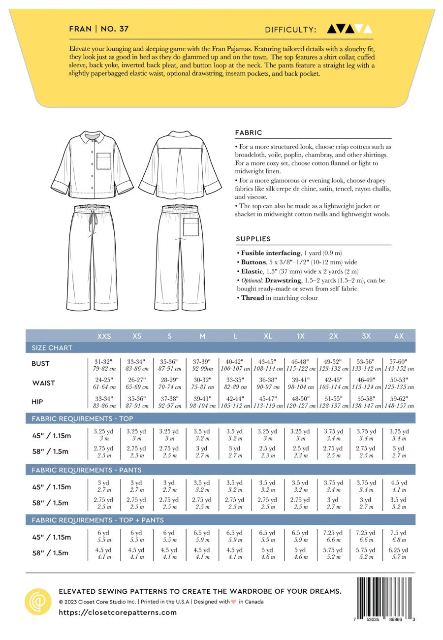 Closet Core Patterns - Fran Pajamas Pattern
