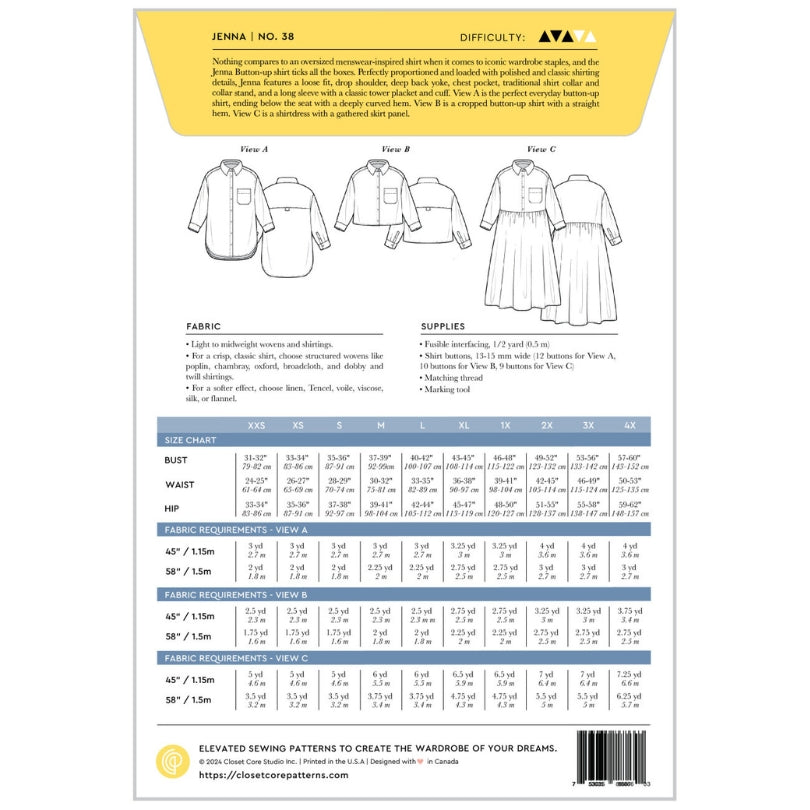 Closet Core Patterns - Jenna Shirt & Shirtdress Pattern