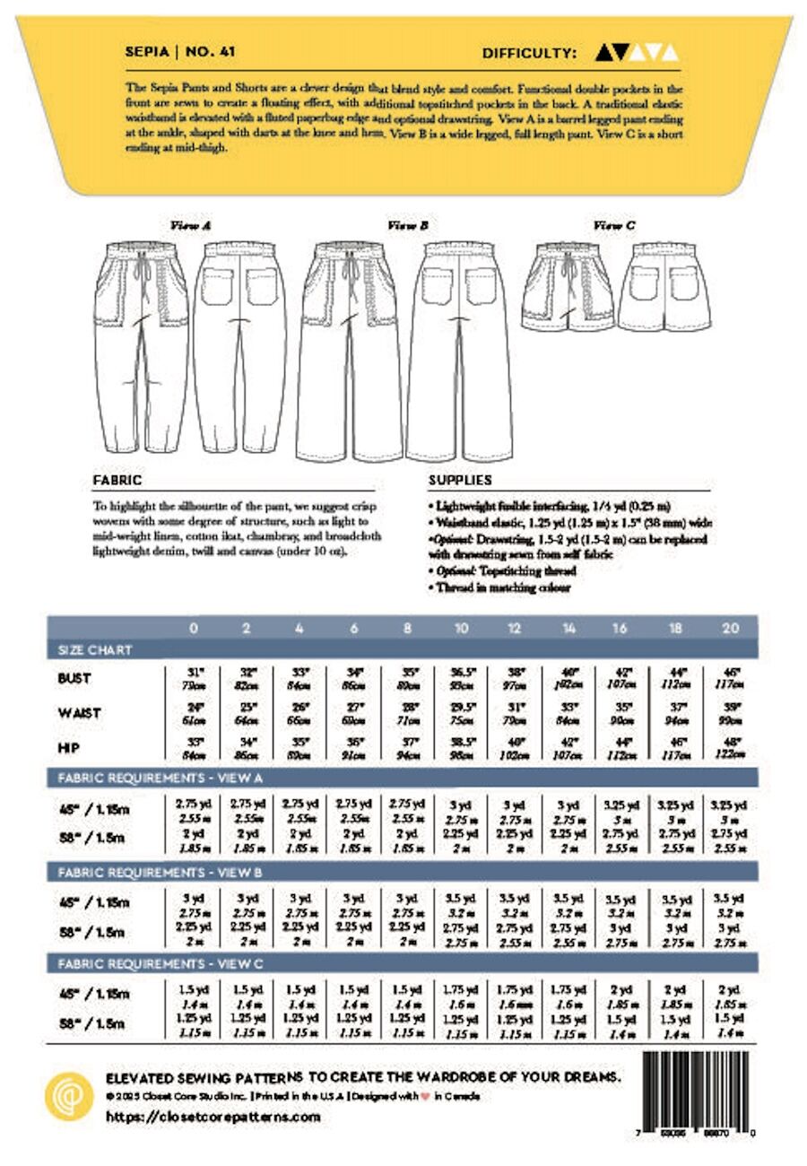 Closet Core Patterns - Sepia Pants & Shorts Pattern