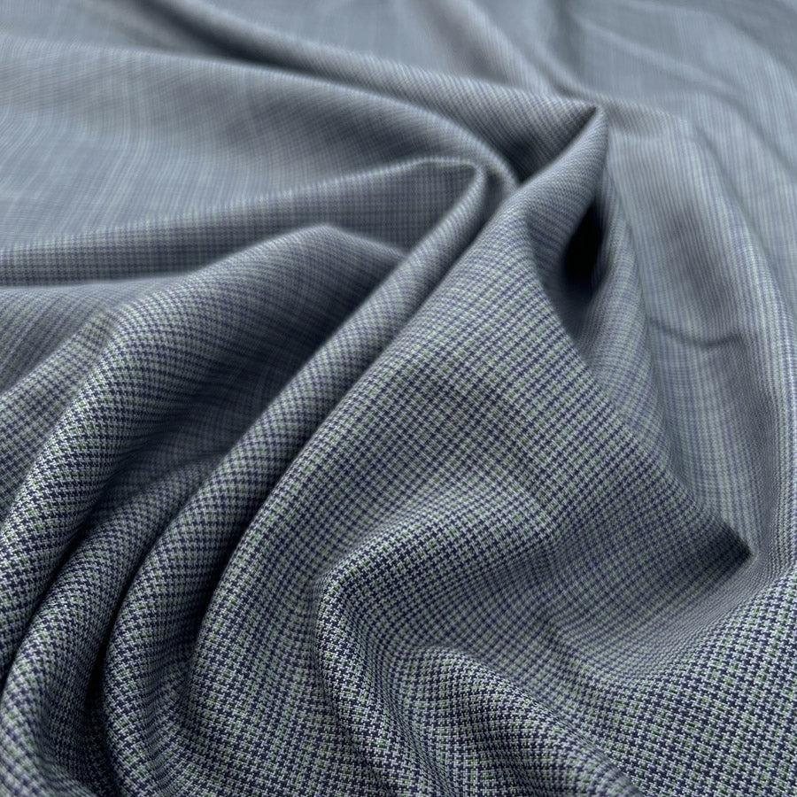 Coalport green blue tiny woven check fine wool suiting fabric cu