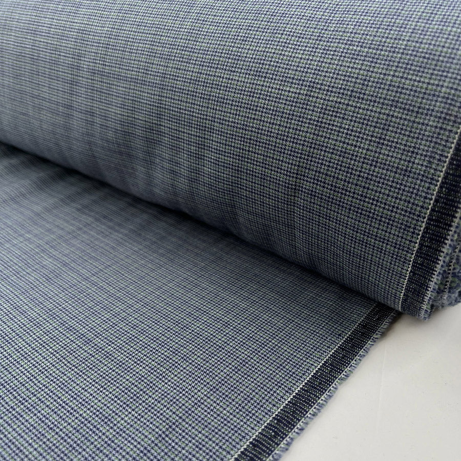 Coalport green blue tiny woven check fine wool suiting fabric roll