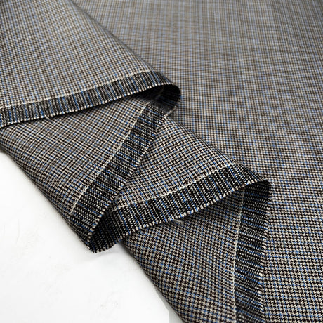 Coalport Taupe Wool Fine Check Italian Suiting Fabric Fold
