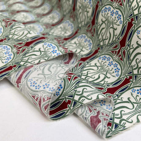 Combed Cotton Poplin Vine Red Green Dress Fabric Fold