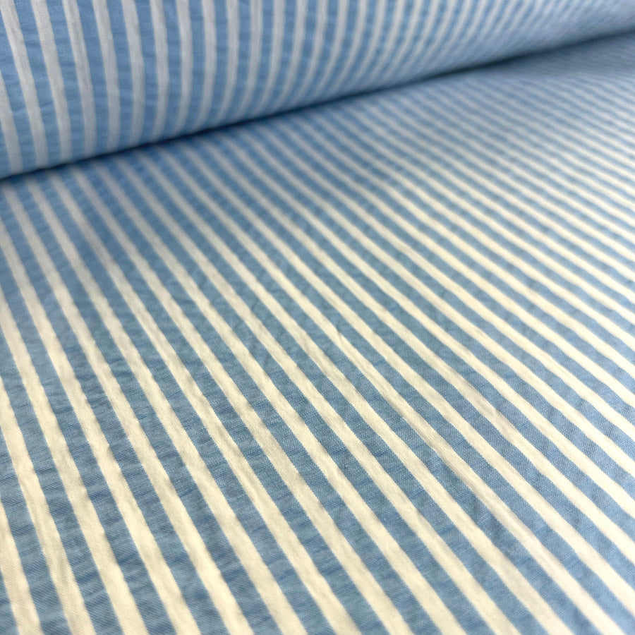 Cotton Dress Fabric Proper Seersucker Baby Blue Stripe