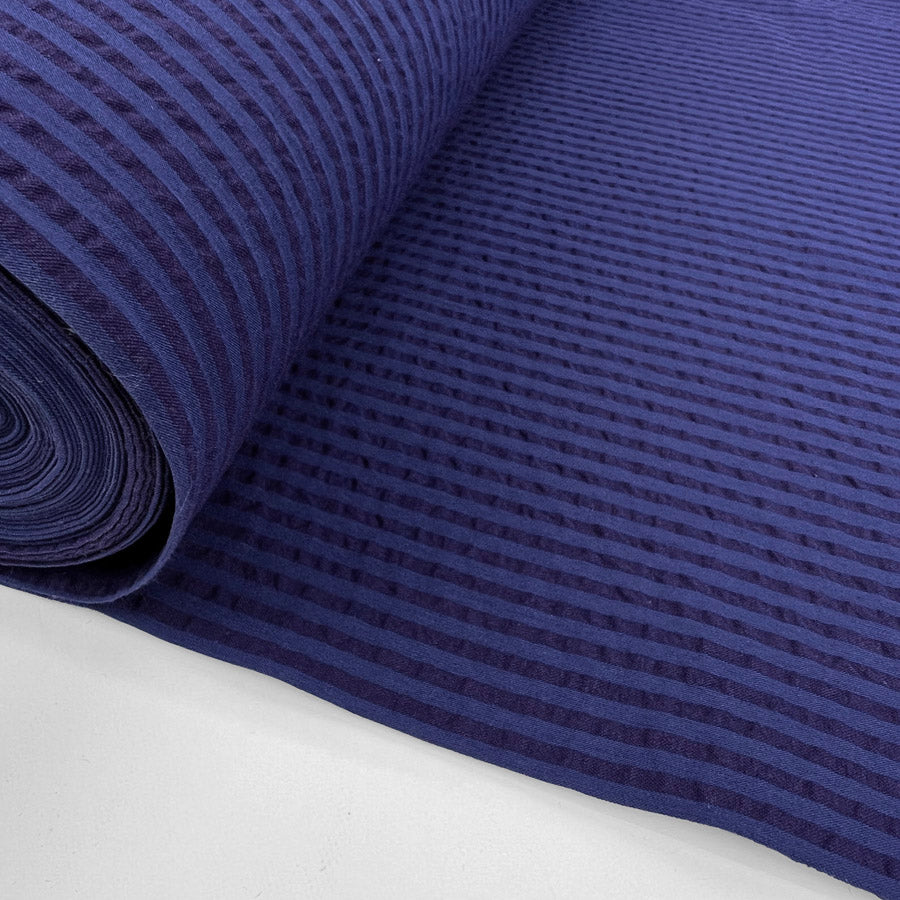 Remnant - Proper Seersucker - Navy Indigo Stripe - (0.92m)