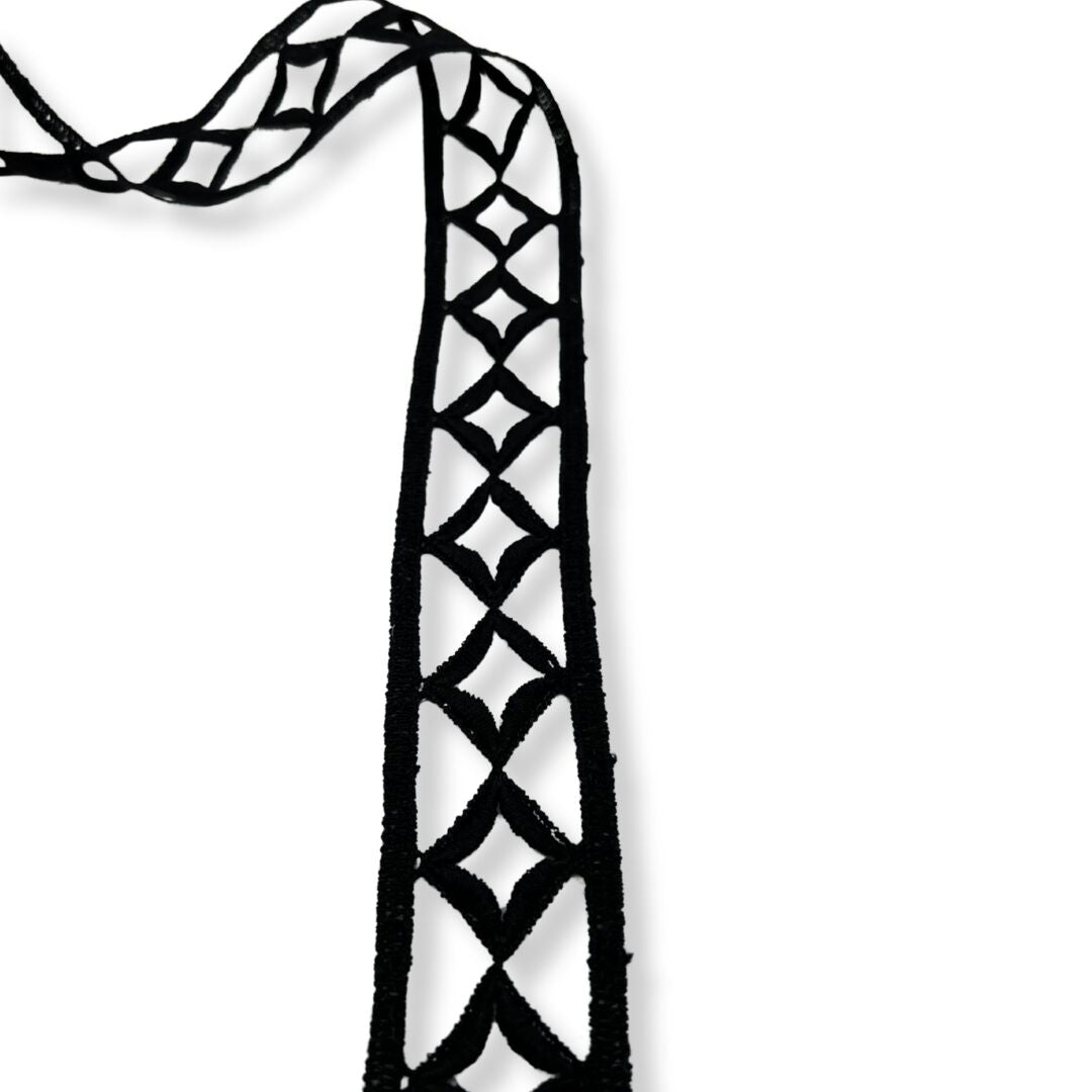 Embroidered Geometric Trim - Black
