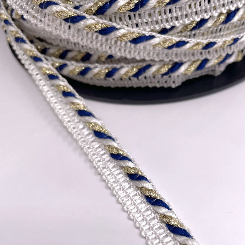 Flanged Insert Piping Cord - Navy, White & Gold