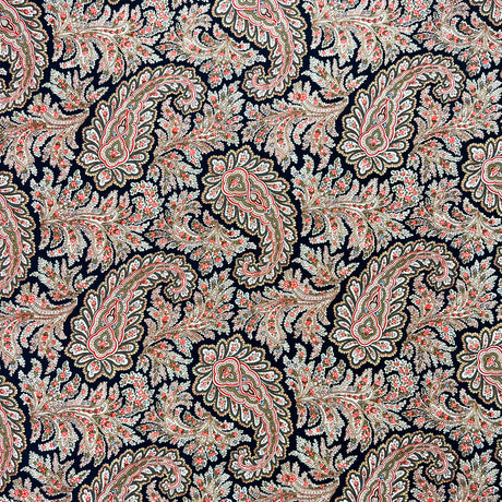 Cotton Lawn Dressmaking Fabric Navy Pink Paisley Trellis Full