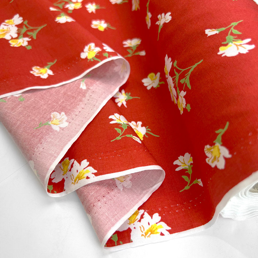 Cotton Poplin Dress Fabric Yellow Flower Lilyanne Red Fold
