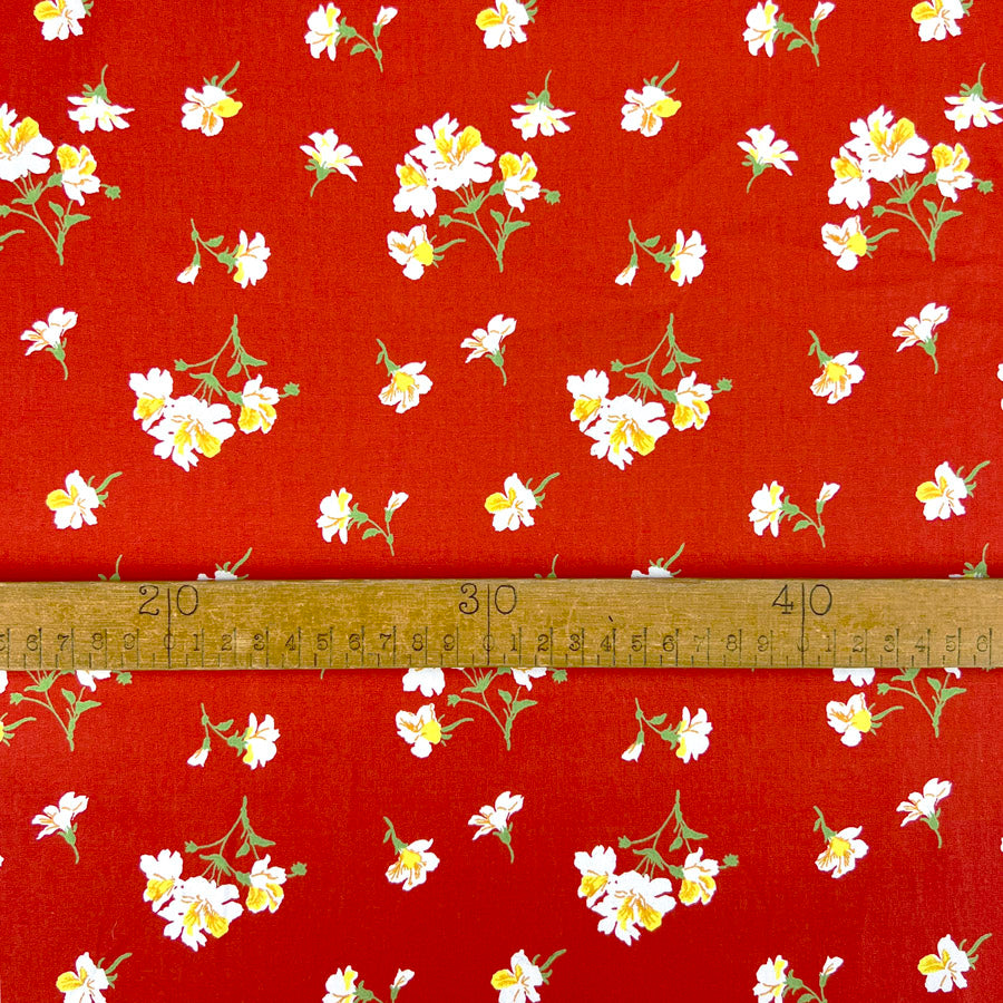 Cotton Poplin Dress Fabric Yellow Flower Lilyanne Red Ruler