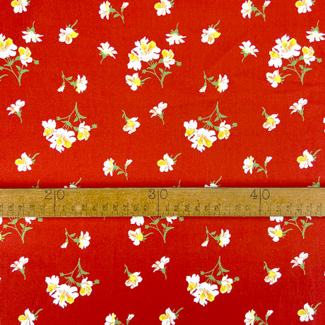Cotton Poplin Dress Fabric Yellow Flower Lilyanne Red Ruler