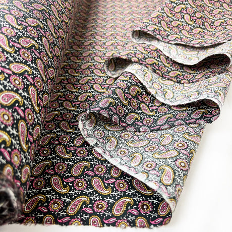 Cotton Poplin Fabric Dark Sage Pink Paisley Print Styles Little Things Roll