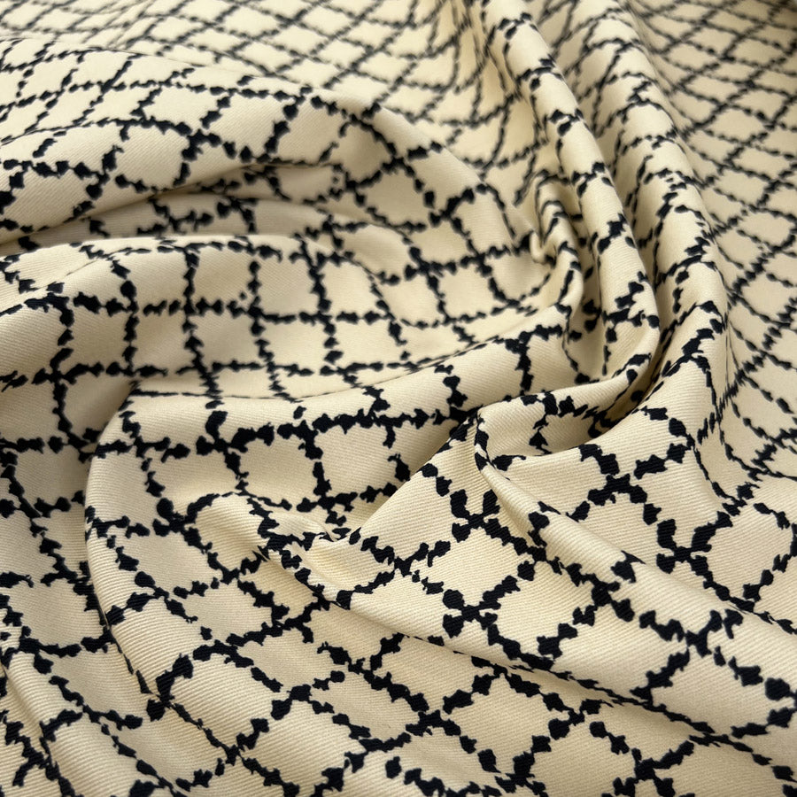 Cotton Twill - Cream Trellis