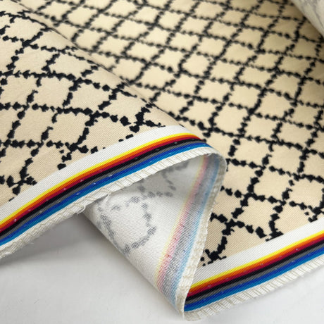 Cotton Twill Cream Trellis Black Abstract Designer Trouser Fabric Fold