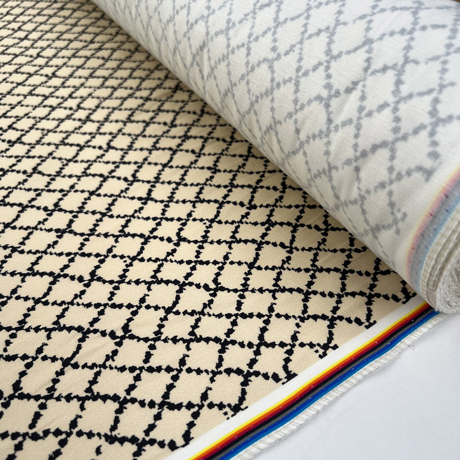 Cotton Twill - Cream Trellis