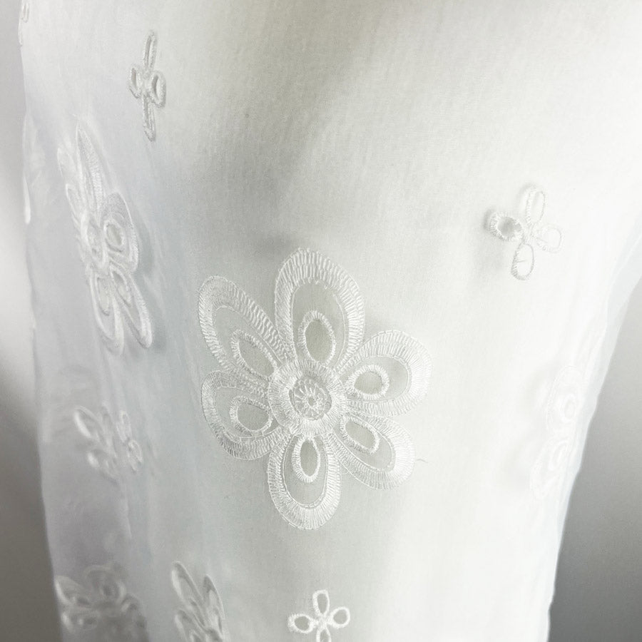 Cream Embroidered Polyester Dress Fabric Not Too Delicate