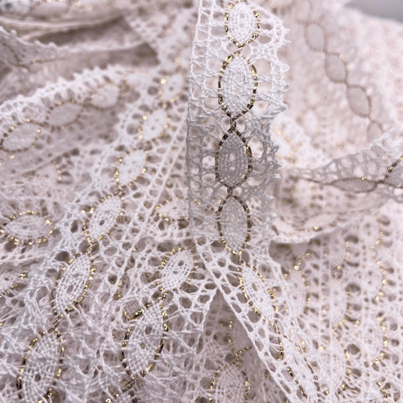 Crochet Lace Ribbon - Golden Eye - White