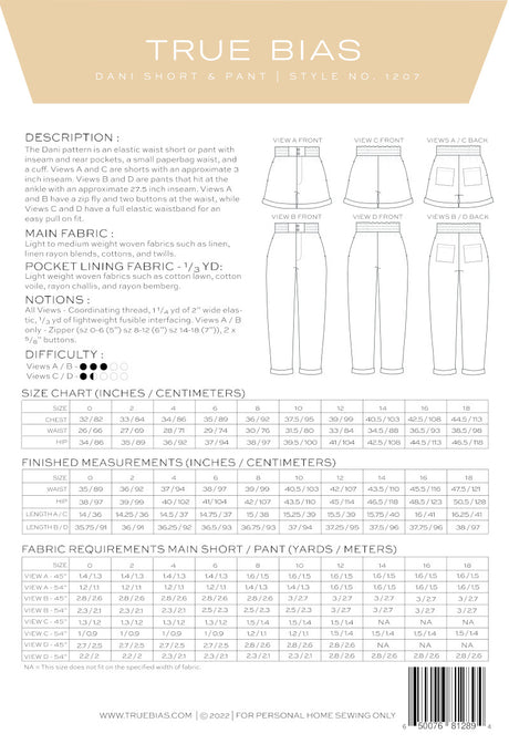 Dani Shorts Pant Pattern By True Bias Backcover