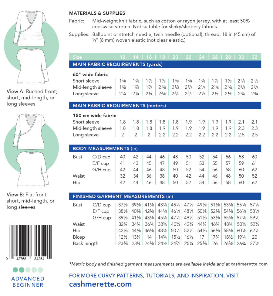 Cashmerette - Dartmouth Top Sewing Pattern (US 12-32)