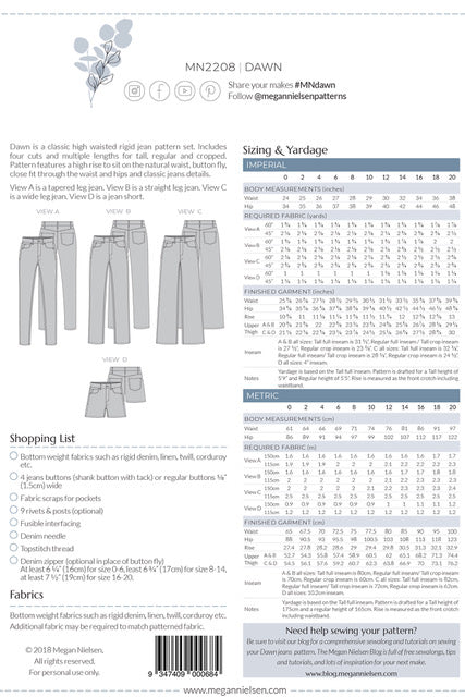 Megan Nielsen - Dawn Jeans 4 in 1 Pattern