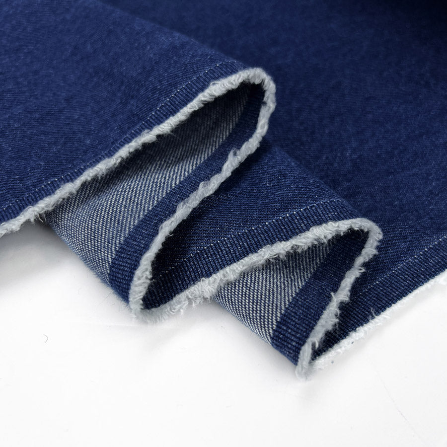 Denim By The Dozen Classic Blue 12oz Washed Cotton Woven Jean Fabric Fold