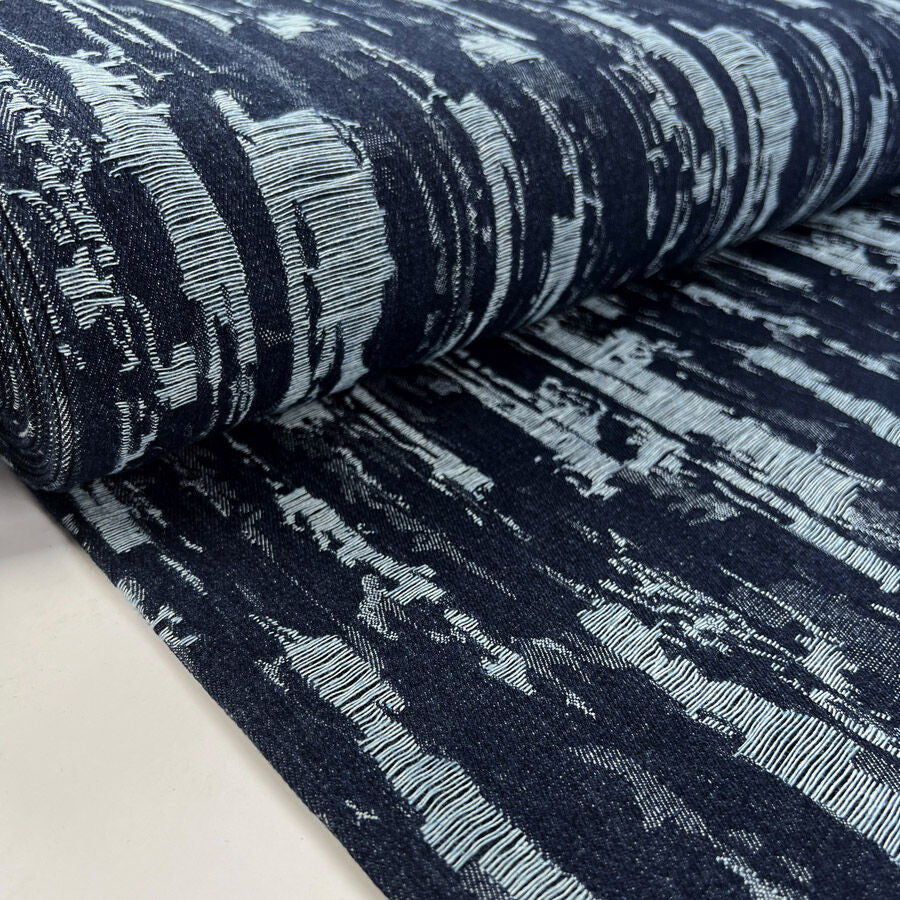Denim Deconstruct Indigo Cotton Polyester Distressed 10 5oz Jacketing Fabric Bolt