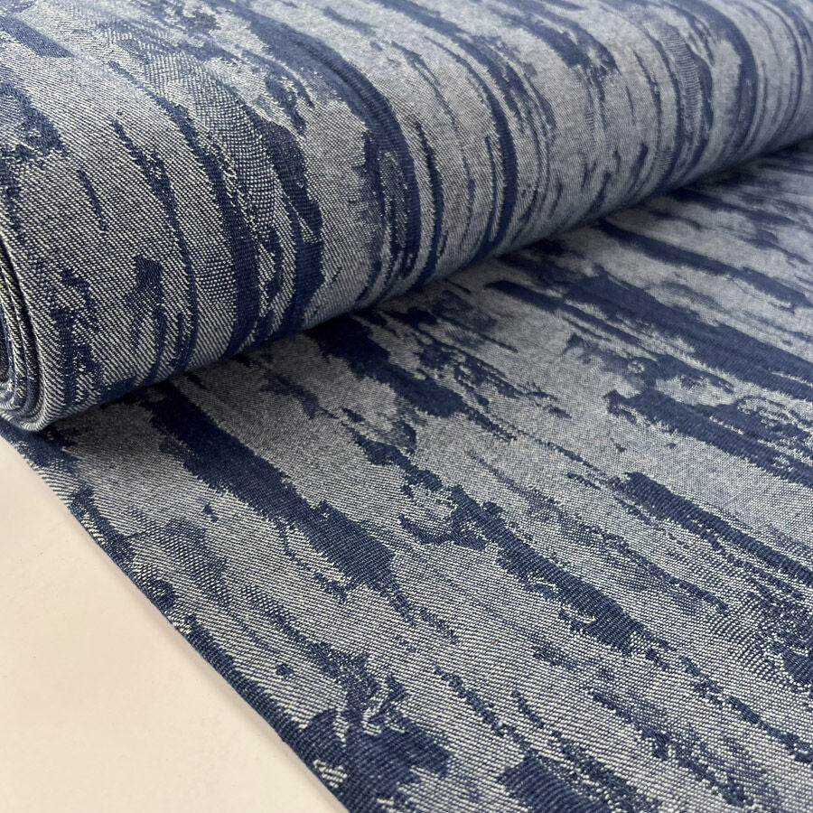 Denim Deconstruct Mid Blue Cotton Polyester Distressed 10 5oz Jacketing Fabric Bolt