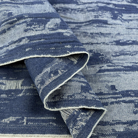 Denim Deconstruct Mid Blue Cotton Polyester Distressed 10 5oz Jacketing Fabric Fold