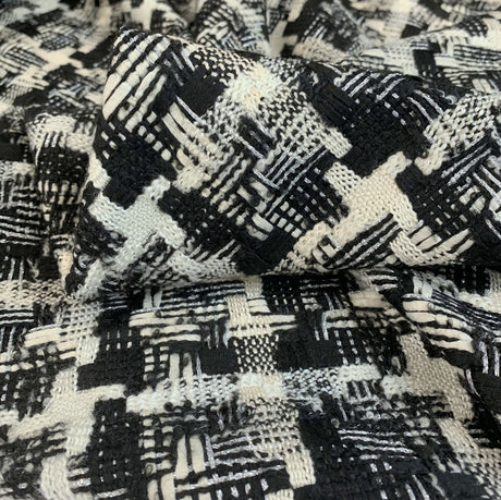 Designer Look Check Black Cream White Boucle Metalic Polly Cotton Cu
