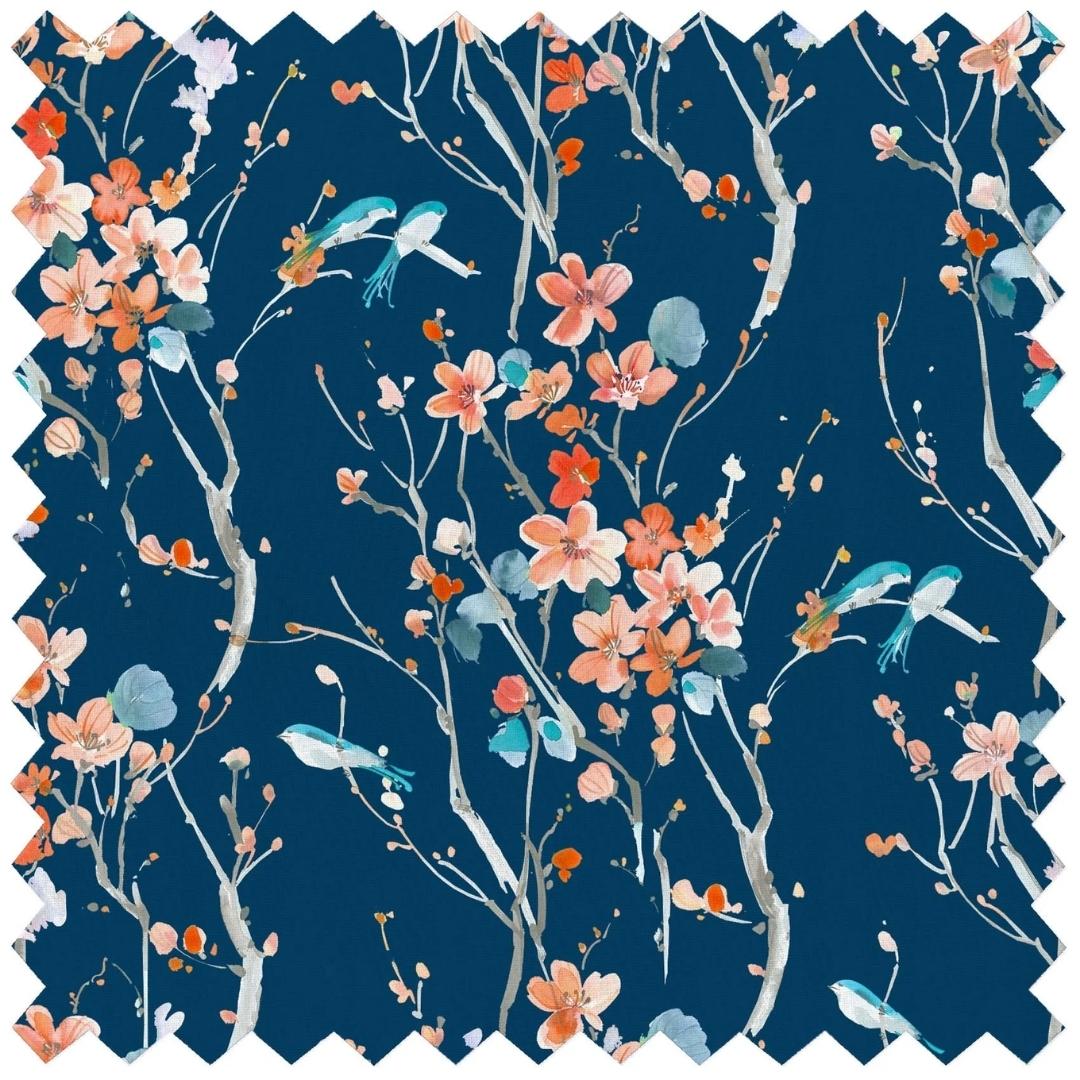 Voyage - Armathwaite Peach Navy Ness Poplin Cotton