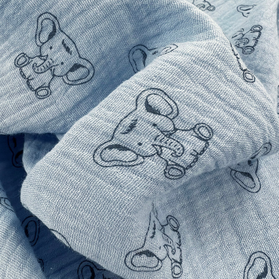 Double Gauze - Elephants Blue