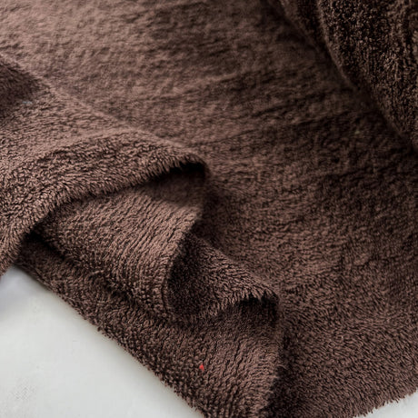 Double Sided Terry Towelling Chocolate Brown Cotton Fabric Fold
