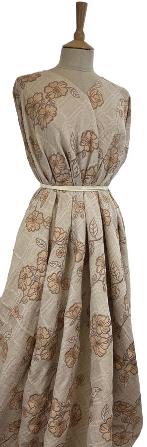 Double Trouble Linen Cotton Double Floral Beige Dress Fabric Mannequin