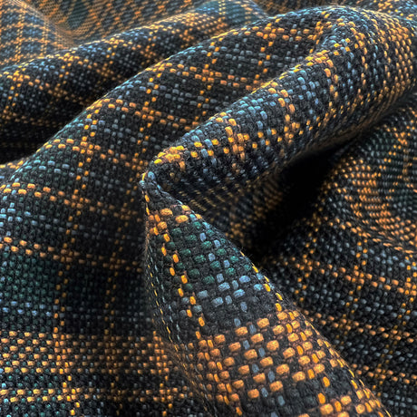 Earnestly Check Poly Cotton Orange Green Black Suiting Fabric Cu1