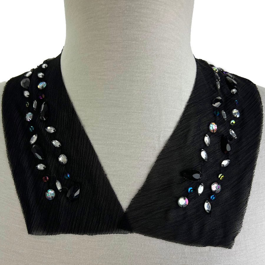 Embellished Sequin Mesh Collar - Black