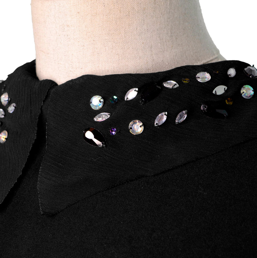 Embellished Sequin Mesh Collar - Black