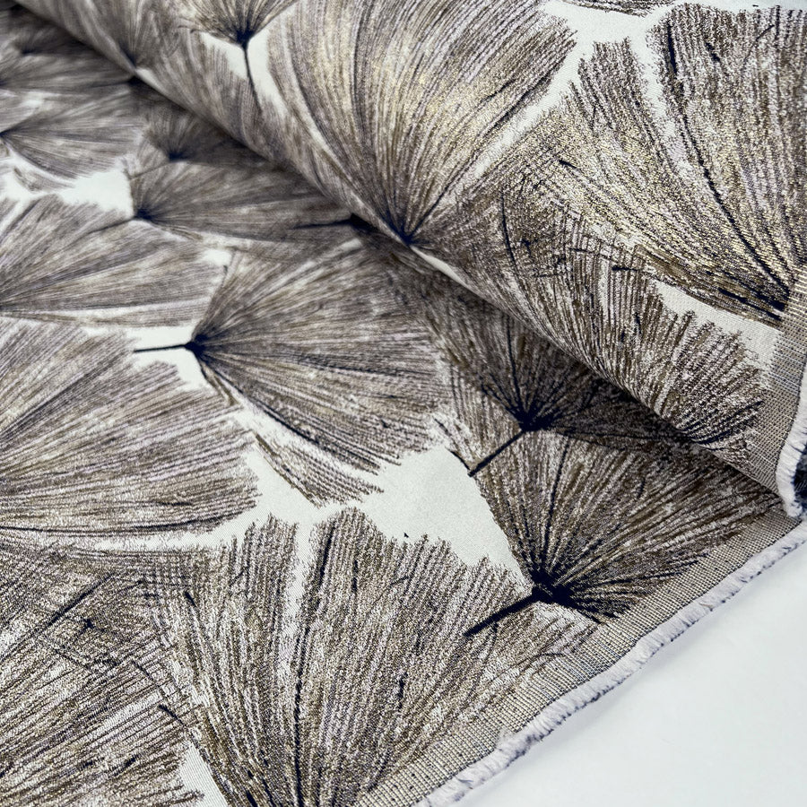 Ember Brocade Pink Floral Jacquard Polyester Metallic Navy White Gold Dress Fabric Roll