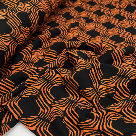 Ember Glow Black Orange Abstract Viscose Dress Fabric