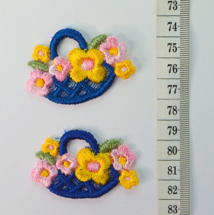 Embroidered Patch - Blue Flower Basket