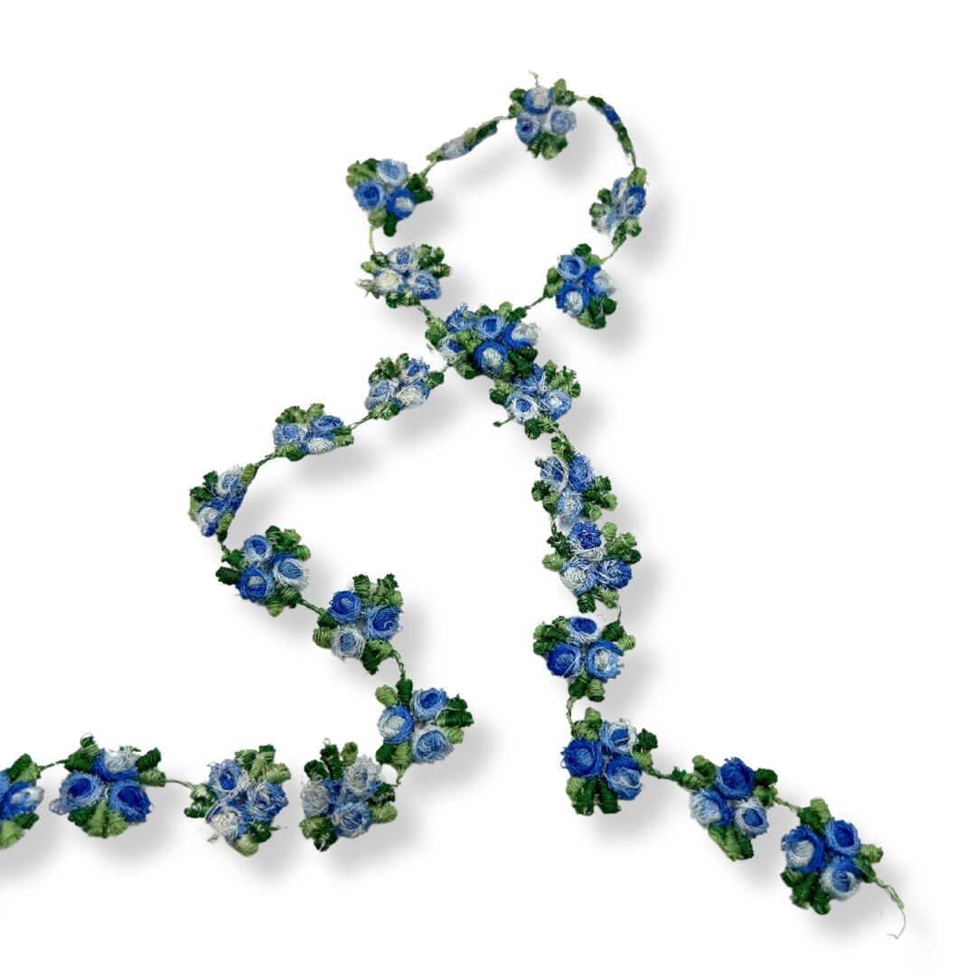 Embroidered Floral Vine Trim - Blue