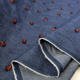Embroidered Denim Chambray - Ladybug