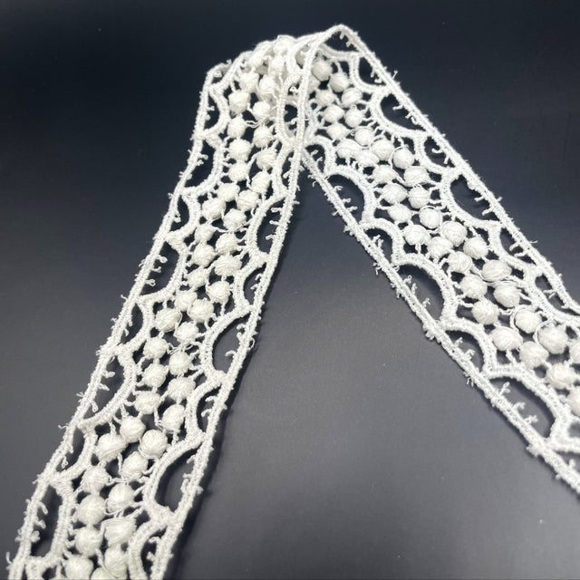 Embroidered French Lace Trim Off White Fold