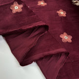 Embroidered Daisy Needlecord - Wine