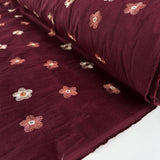 Embroidered Daisy Needlecord - Wine