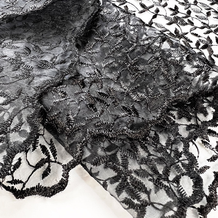 Remnant - Embroidered Organza - Black - (75cm)