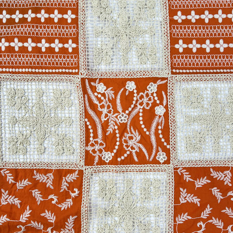 Embroidered Patchwork Fabric Summer Heirloom Orange Pattern