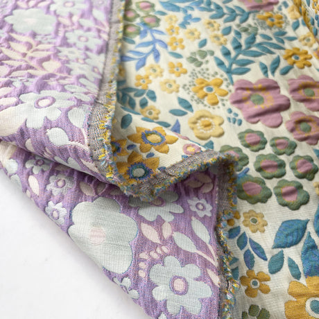 Emma Brocade Polyester Cotton Floral White Colourful Jacquard Fabric Fold