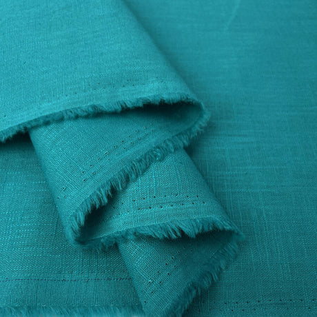 Enigma Linen Turquoise Ramie Cotton Woven Dress Fabric Fold