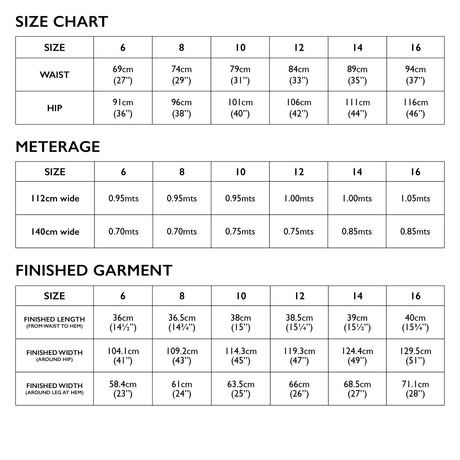 Esther Short Size Chart